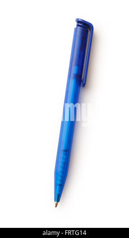 Blue pen in closeup isolated on white background Stock Photo