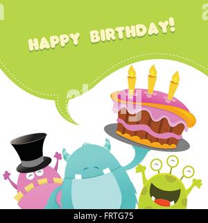 Monsters With Birthday Cake Stock Vector