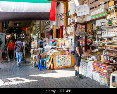 People shopping in the spice souk in the Deira district of Dubai, United Arab Emirates Stock Photo