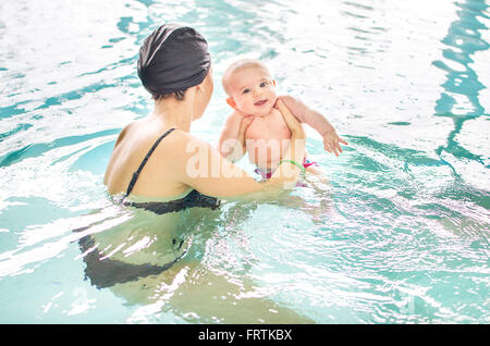 newborn pool mom baby Stock Photo