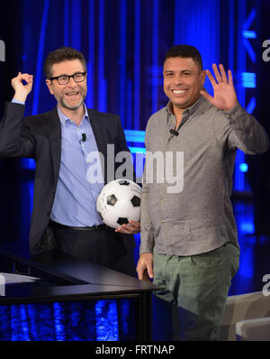 Former Brazil and Real Madrid striker Ronaldo appears as a guest on Italian talk show 'Che tempo che fa'  Featuring: Fabio Fazio, Ronaldo, Ronaldo Luís Nazário de Lima Where: Milan, Italy When: 20 Feb 2016 Credit: IPA/WENN.com  **Only available for public Stock Photo