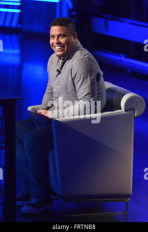 Former Brazil and Real Madrid striker Ronaldo appears as a guest on Italian talk show 'Che tempo che fa'  Featuring: Ronaldo, Ronaldo Luís Nazário de Lima Where: Milan, Italy When: 20 Feb 2016 Credit: IPA/WENN.com  **Only available for publication in UK, Stock Photo