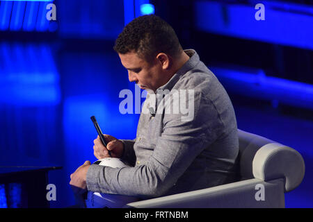 Former Brazil and Real Madrid striker Ronaldo appears as a guest on Italian talk show 'Che tempo che fa'  Featuring: Ronaldo, Ronaldo Luís Nazário de Lima Where: Milan, Italy When: 20 Feb 2016 Credit: IPA/WENN.com  **Only available for publication in UK, Stock Photo