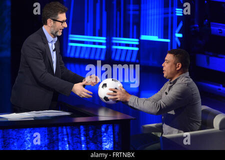 Former Brazil and Real Madrid striker Ronaldo appears as a guest on Italian talk show 'Che tempo che fa'  Featuring: Fabio Fazio, Ronaldo, Ronaldo Luís Nazário de Lima Where: Milan, Italy When: 20 Feb 2016 Credit: IPA/WENN.com  **Only available for public Stock Photo