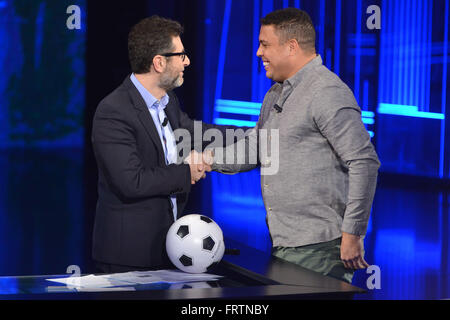 Former Brazil and Real Madrid striker Ronaldo appears as a guest on Italian talk show 'Che tempo che fa'  Featuring: Fabio Fazio, Ronaldo, Ronaldo Luís Nazário de Lima Where: Milan, Italy When: 20 Feb 2016 Credit: IPA/WENN.com  **Only available for public Stock Photo