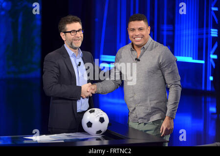 Former Brazil and Real Madrid striker Ronaldo appears as a guest on Italian talk show 'Che tempo che fa'  Featuring: Fabio Fazio, Ronaldo, Ronaldo Luís Nazário de Lima Where: Milan, Italy When: 20 Feb 2016 Credit: IPA/WENN.com  **Only available for public Stock Photo