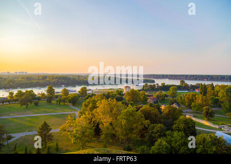 View on the junction of the River Sava and the Danube in Belgrade, Serbia Stock Photo