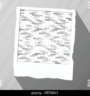 Old instant photo frame with gray brick pattern and long shadow on a striped surface Stock Vector