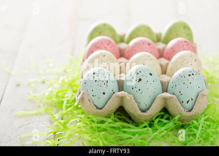 Easter background with pastel colorful eggs Stock Photo