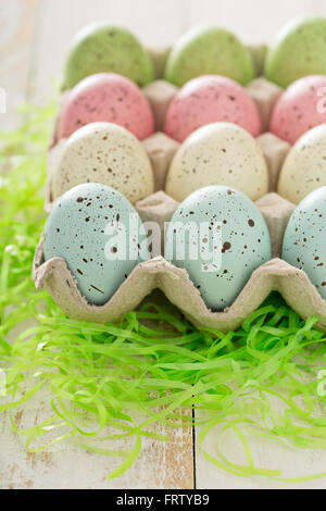 Easter background with pastel colorful eggs Stock Photo