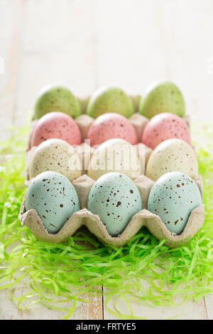 Easter background with pastel colorful eggs Stock Photo