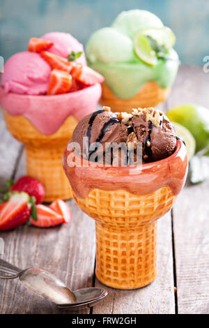 Variety of ice cream in bowls Stock Photo