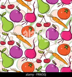 seamless vector bright background. colorful  fruits and vegetables Stock Vector