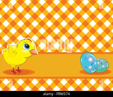 Vector illustration. Chicken and painted eggs on a checkered background. Easter Stock Vector