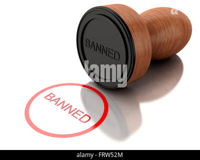 3D Illustration. Stamp banned with red text. Isolated white background. Stock Photo
