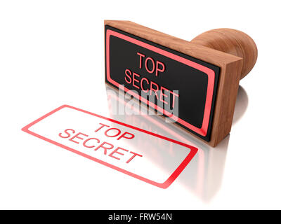 3D Illustration. Stamp top secret with red text. Isolated white background. Stock Photo