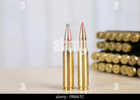 Leaded and unleaded rifle ammunition, rifle cartridges Stock Photo