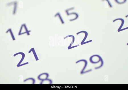 closeup of calendar page Stock Photo