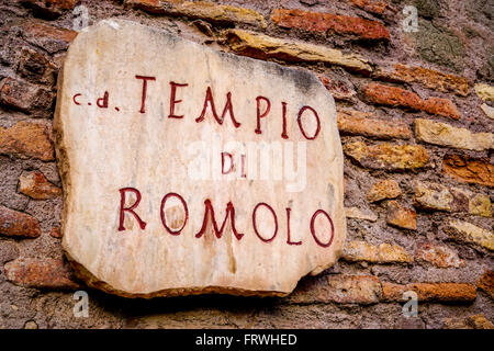 Romulus Sign Rome Temple of Romulus in Rome; Tempio de Romolo. View of the round brick ...