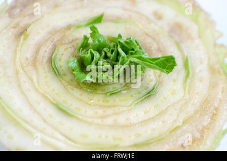 Chinese cabbage. Slicing vegetables edgewise and the germination of the crop. Stock Photo