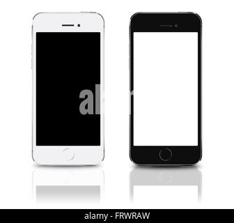 Brand new realistic mobile phone smartphone collection iphon style mockups with blank screen isolated on white background with r Stock Photo