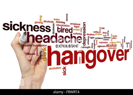 Hangover word cloud concept with headache alcohol related tags Stock Photo