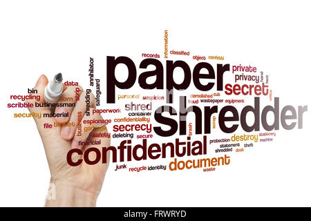 Paper shredder word cloud concept Stock Photo