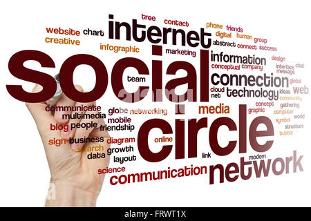 Social circle word cloud concept with network connection related tags Stock Photo