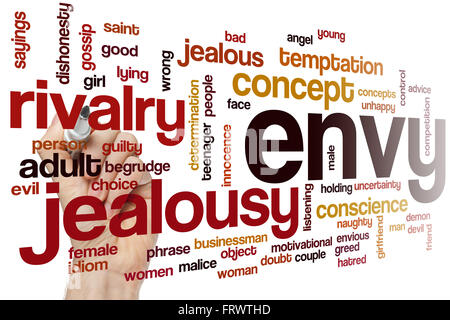 Envy word cloud concept with jealousy rivalry related tags Stock Photo