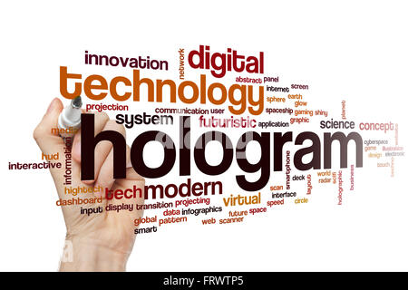 Hologram word cloud concept with modern virtual related tags Stock Photo