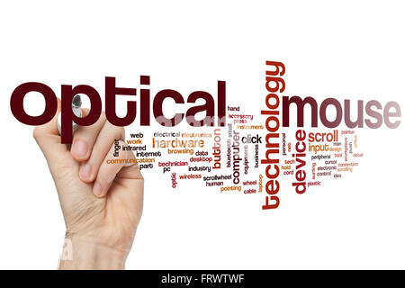 Optical mouse word cloud concept with device button related tags Stock Photo