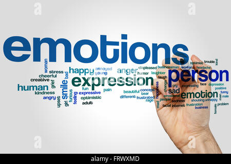 Emotions word cloud concept with happy sad related tags Stock Photo