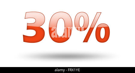 Text 30 percent with red letters and shadow. Stock Photo