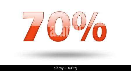Text 70 percent with red letters and shadow. Stock Photo