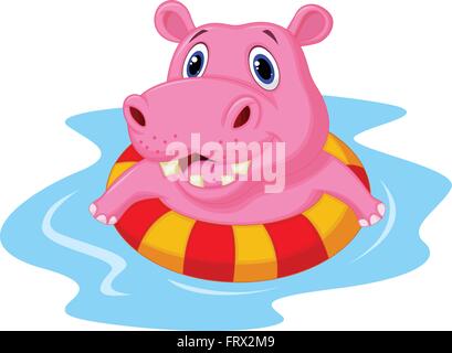 Hippo floating on an inflatable circle in the pool Stock Vector
