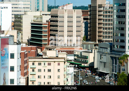 Aerial view of CBD, looking east down Jason Moyo Avenue, Harare, Zimbabwe Stock Photo