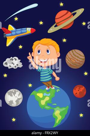 Cartoon boy looking at the sky Stock Vector