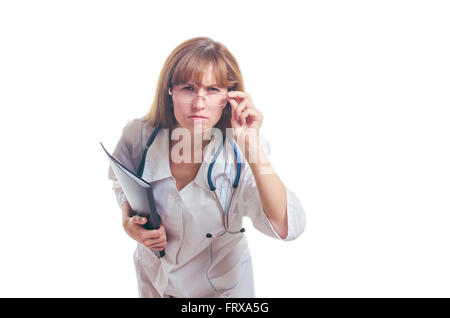 The doctor holds the black folder in hand Stock Photo