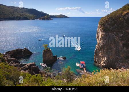 La Grotta Bay, near Paleokastritsa, Corfu island, Ionian islands, Greece Stock Photo