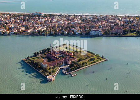 Aerial view of the Island of San Lazzaro, Lido, Mediterranian Sea, Venice, Veneto, Italy Stock Photo