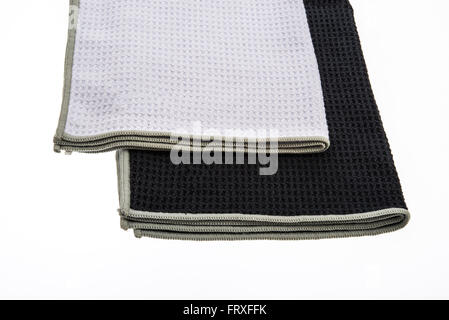 Black and white hand towel on white background Stock Photo