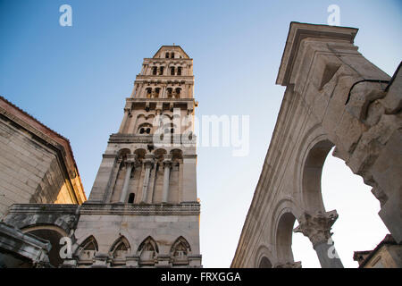 Belfry of St. Dominius Cathedral and Diocletian Palace, Split, Split-Dalmatia, Croatia Stock Photo