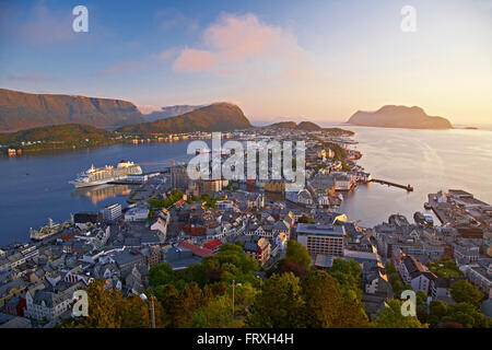 View from mountain Aksla at Alesund, Province of More og Romsdal, Vestlandet, Norway, Europe Stock Photo