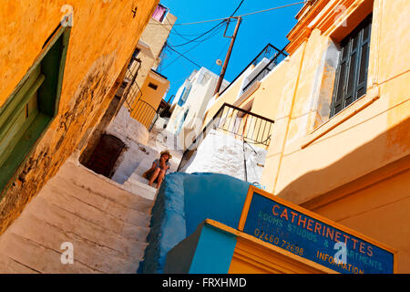 Steps in Gialos, Symi Stadt, Symi, Dodecanese, South Aegean, Greece Stock Photo