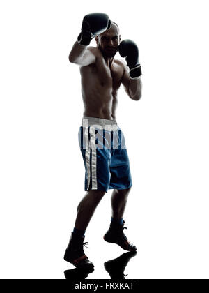 one man boxers boxing on isolated silhouette white background Stock Photo