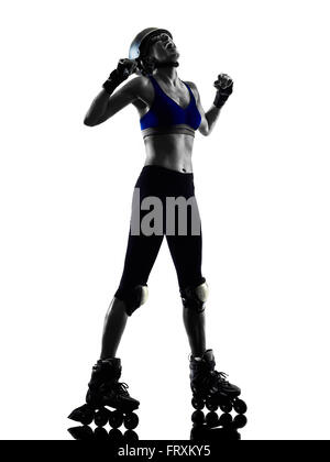 one  woman in roller skates silhouette studio isolated on white background Stock Photo