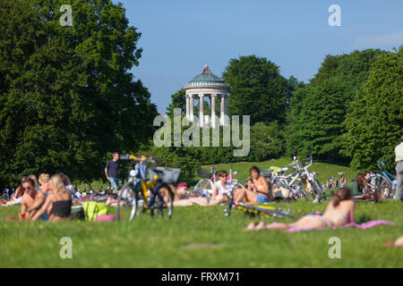 Summer in the English Garden with Monopteros, Englischer Garten, Munich, Upper Bavaria, Bavaria, Germany Stock Photo