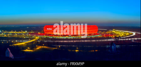 Allianz Arena in red, Munich, Upper Bavaria, Bavaria, Germany Stock Photo