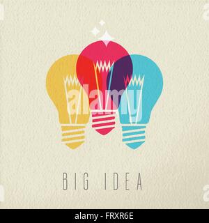 Big idea, energy concept illustration of light bulb in colorful transparent design over vintage texture background. EPS10 vector Stock Vector