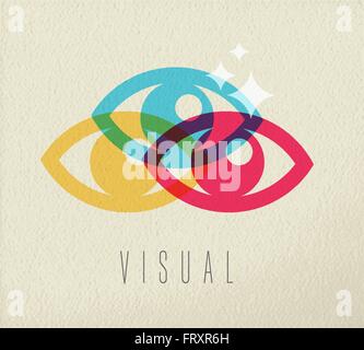 Visual concept icon, illustration of human eye anatomy in colorful transparent style over texture background. EPS10 vector. Stock Vector